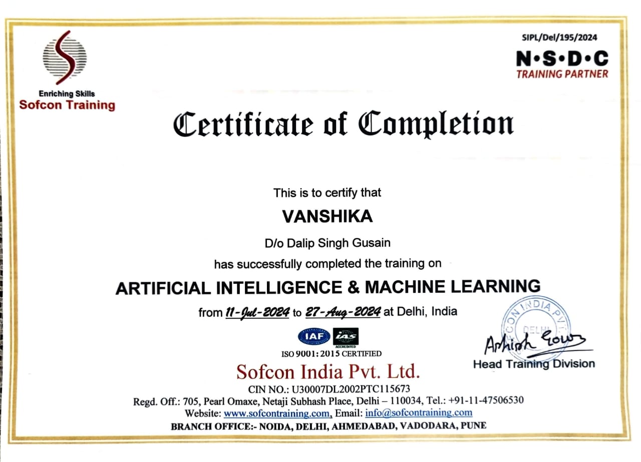 AI-ML certificate